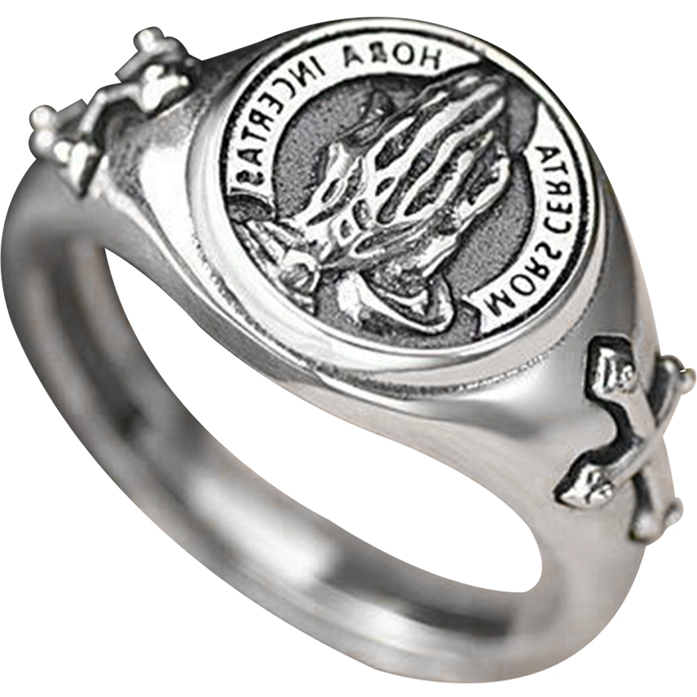 Praying Hands Ring Cross Ring Personalized Retro Ring Decorative Finger Ring for Men