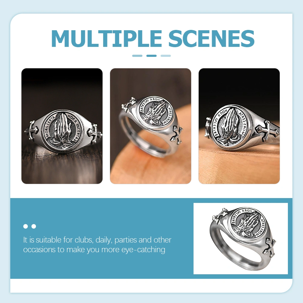 Praying Hands Ring Cross Ring Personalized Retro Ring Decorative Finger Ring for Men