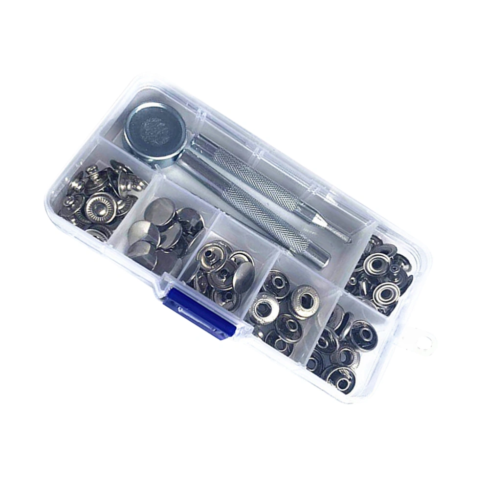 83 Pcs in 1 Set Stainless Steel Snap Button Spring Buckle Fittings and Installation Tool Set Eco-Friendly Fasteners Clasp Button Craft Accessories with Storage Box (Silver)