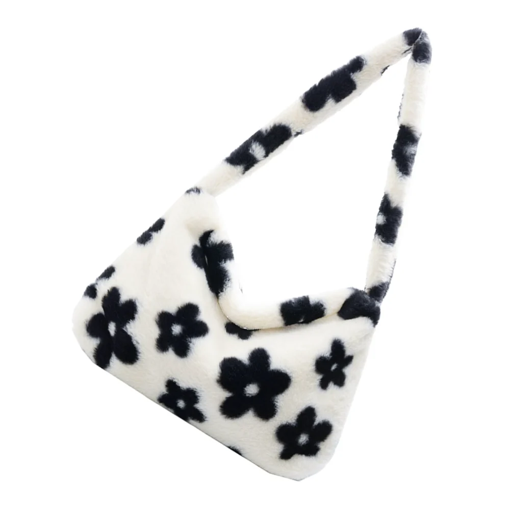 1Pc Plush Shoulder Bag Women Underarm Bag Flowers Pattern Shoulder Bag