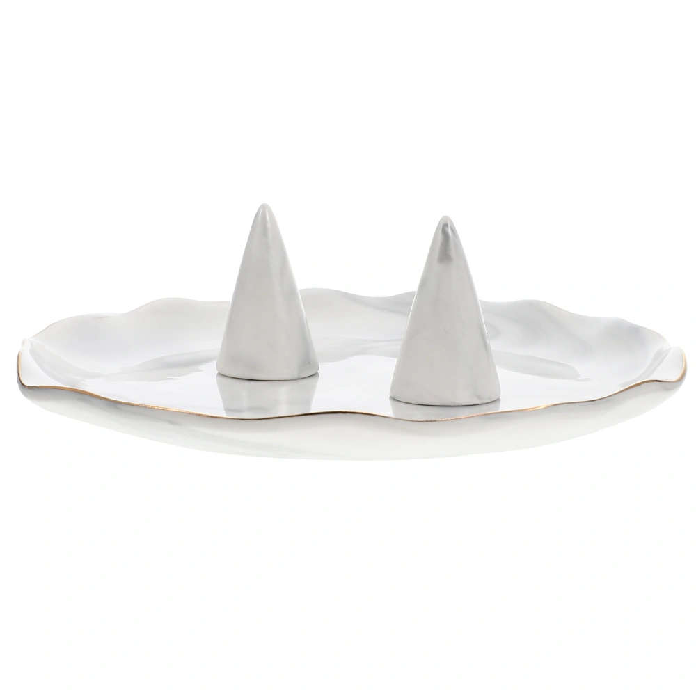 1 Set Simple Modern Ring Display Stand Ceramic Marbling Cone Ring Jewelry Display Tray