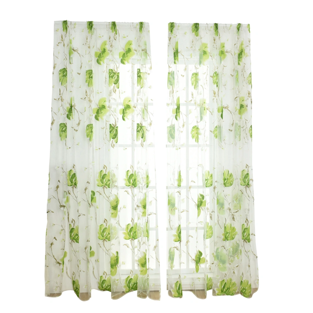 Sheer Voile Flower Pattern Shade Curtain Offset Tulle Window Door Drape Curtain for Bedroom Living Room Balcony Coffee House Size 100*270CM (Green)