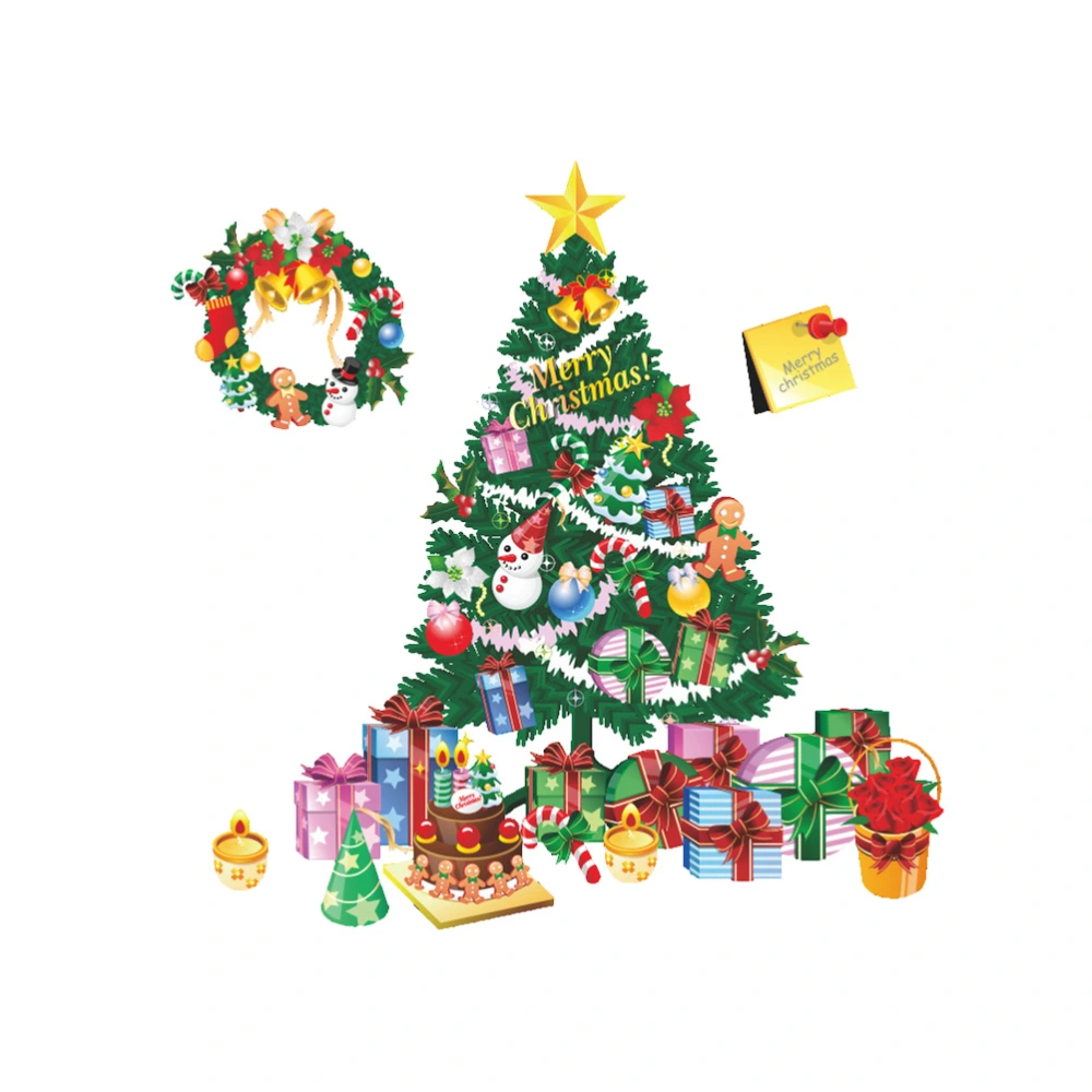 2pcs Christmas Tree Wreath Design Stickers Cartoon Removable Wall Stickers Display Window Decoration for Home Office Shop (Roll Packaging)