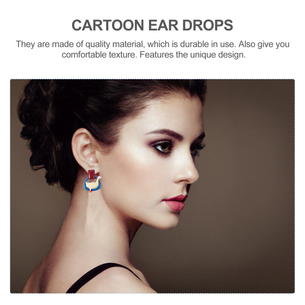 1 Pair Cartoon Duck Shape Earring Adorable Party Women Ear Jewelry (As Shown)