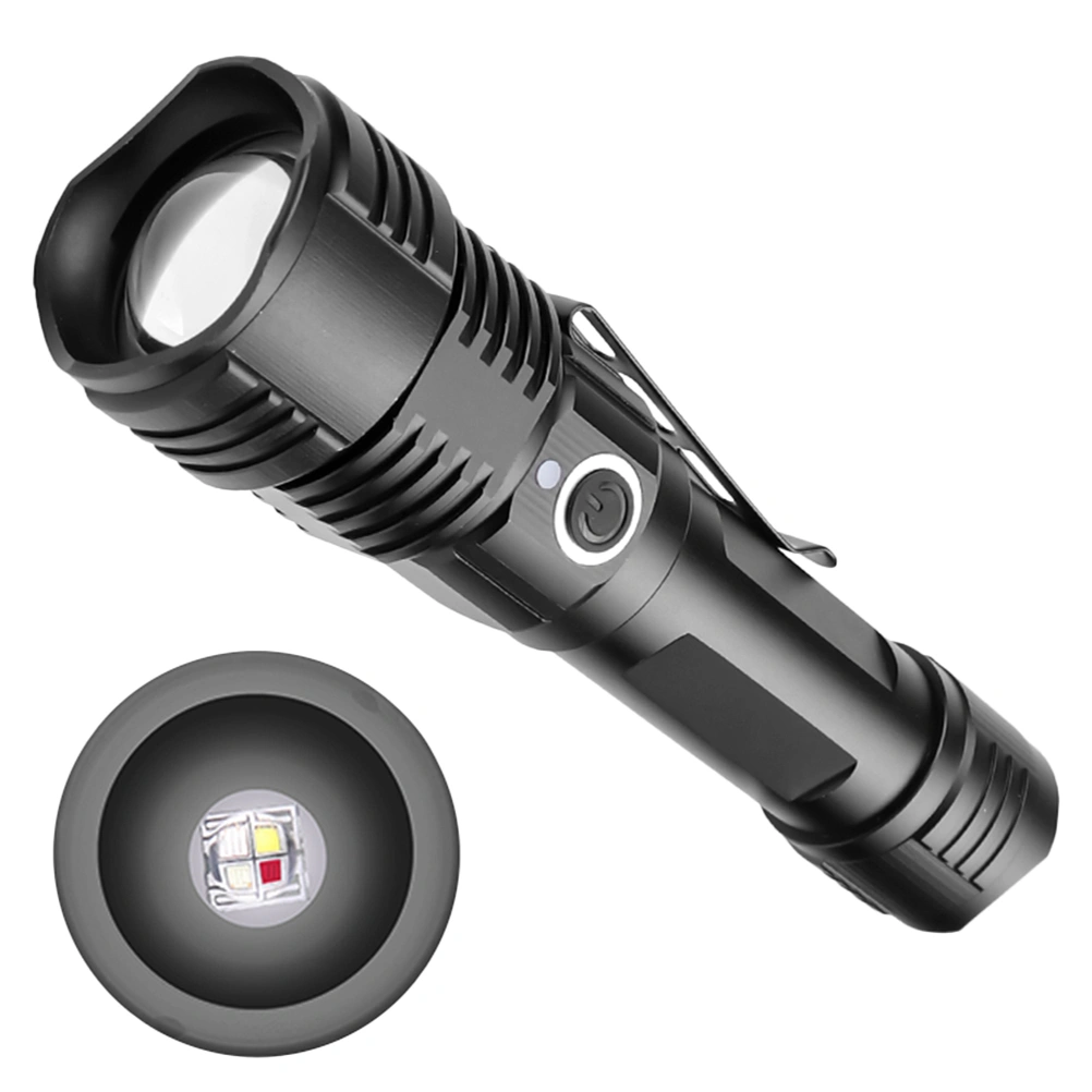 1Pc Ultra Bright LED Flashlight Adjustable 5 Modes Outdoor Torch Portable Electric Torch Outdoor Camping Hunting Hiking Without Battery (Black)