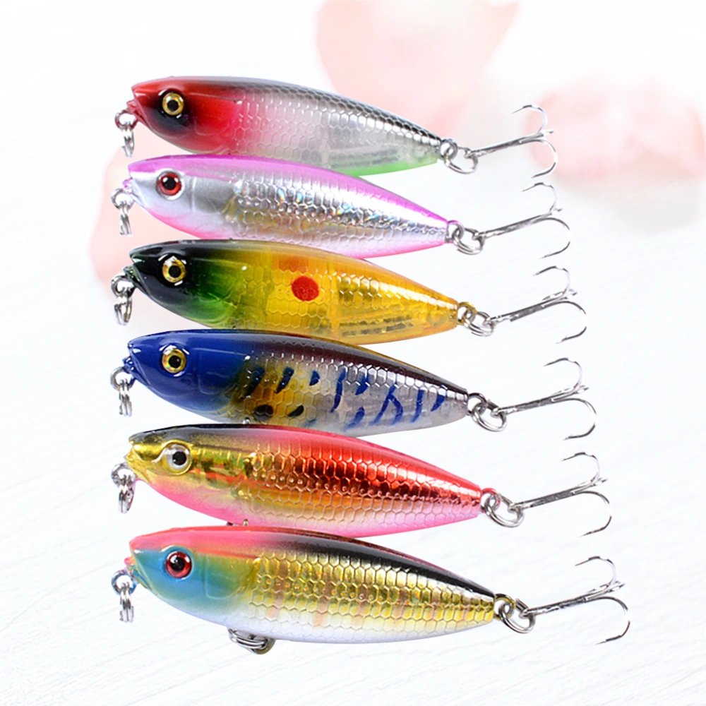 6 Pcs 5.9cm/6.9g Colorful Hard Fishing Lures Floating Lures Life-like Swimbaits Pencil Artificial Baits with Strong Treble(Set of 6 Colors)