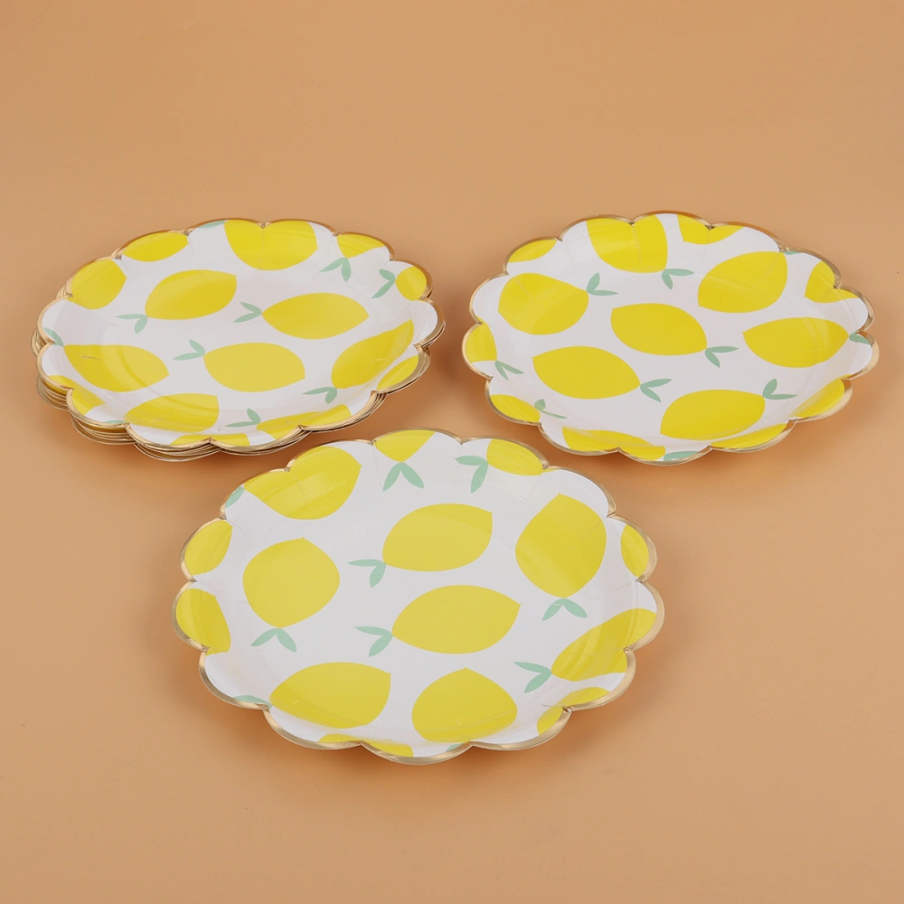 8pcs 7-inch 18cm Yellow Lemon Pattern Round Paper Plates Hot Stamping Disposable Tableware Dinner Supplies for Party Carnival Festival