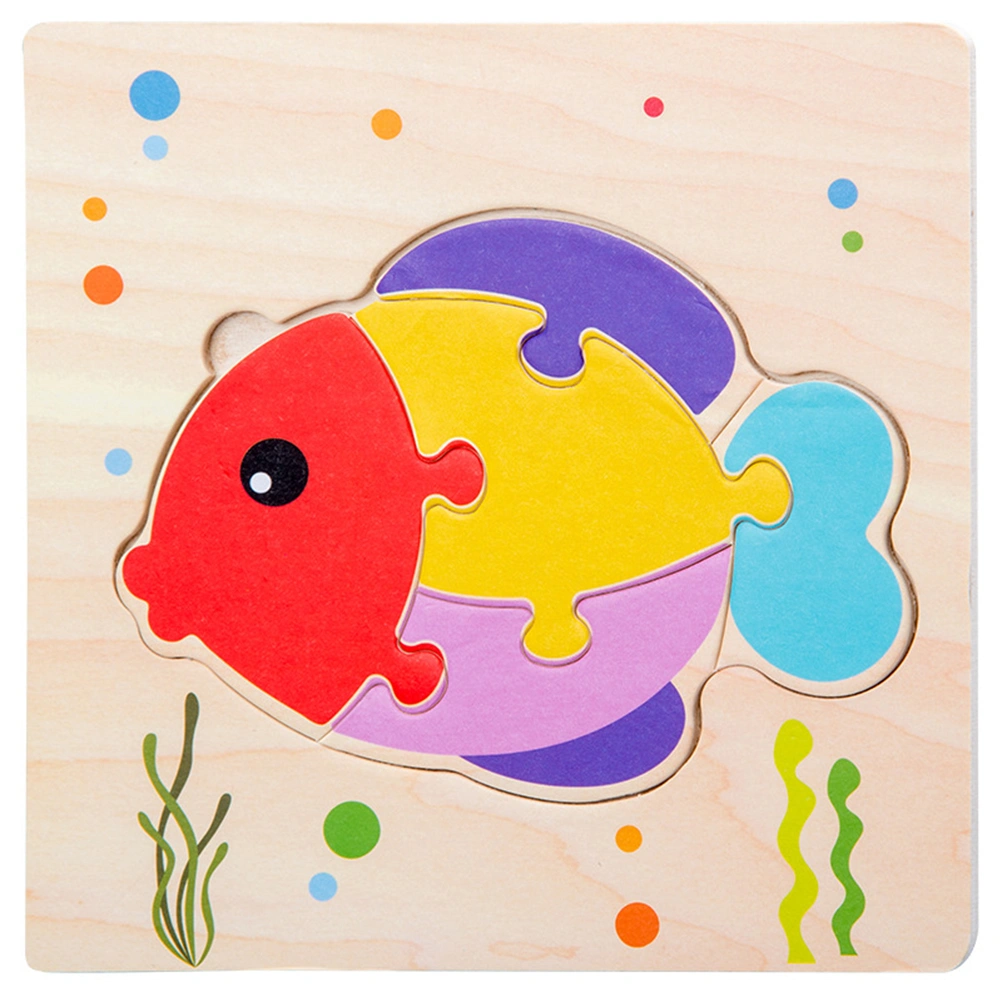 5pcs in 1 Set Wooden Cartoon Animals Children Puzzle Three-Dimensional Puzzle (1pc in Each Pattern, Bee, Frog, Goldfish, Fish, Elephant)