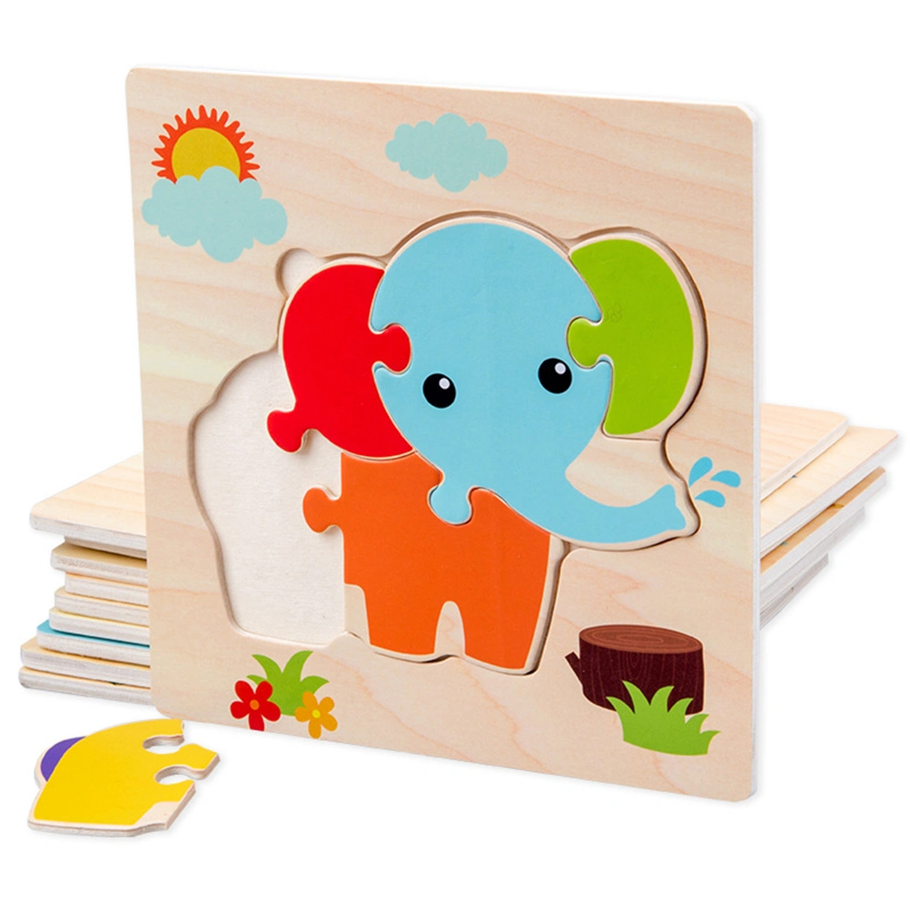 5pcs in 1 Set Wooden Cartoon Animals Children Puzzle Three-Dimensional Puzzle (1pc in Each Pattern, Bee, Frog, Goldfish, Fish, Elephant)