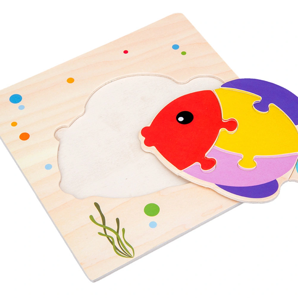 5pcs in 1 Set Wooden Cartoon Animals Children Puzzle Three-Dimensional Puzzle (1pc in Each Pattern, Bee, Frog, Goldfish, Fish, Elephant)