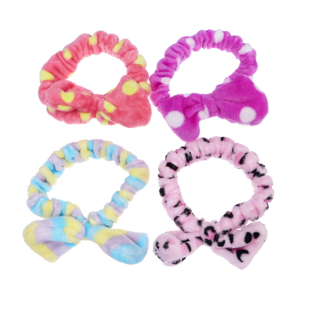 4pcs Plush Bowknot Hair Bands Leopard Makeup Headbands Washing Face Fillets Hair Fixing Band for Women Girls