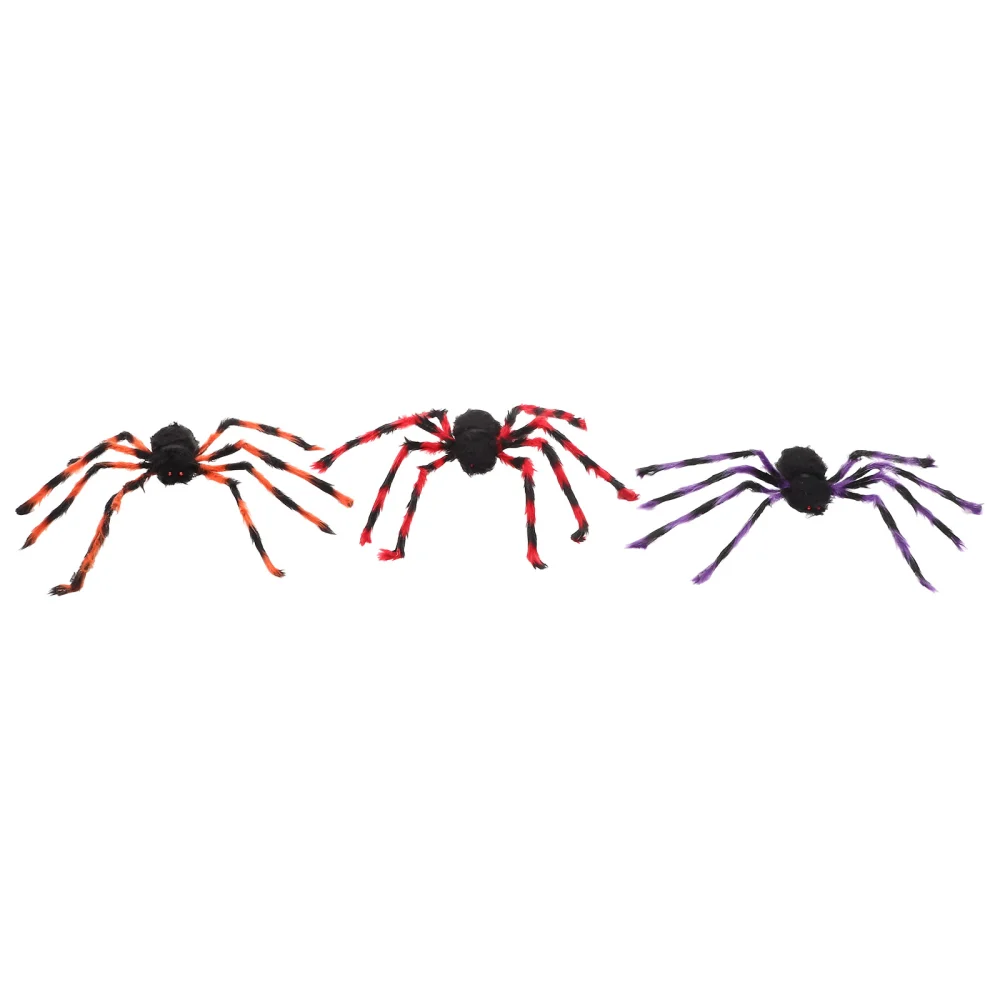 3Pcs Halloween Hairy Spider Prank Realistic Scary Giant Spider Haunted House Prop