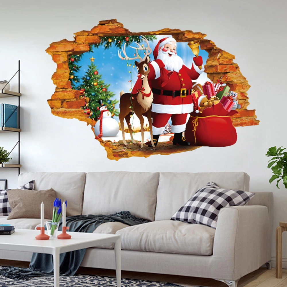 3D Floor Surface Sticker Hole Santa Claus Waterproof Wall Sticker Dinning Room Sticker