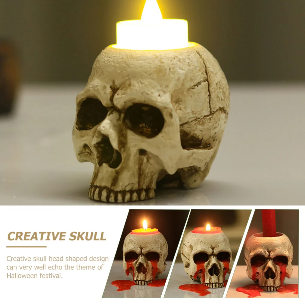 Resin Skull Craft Candleholder Skull Head Candlestick Festival Skull Adornment