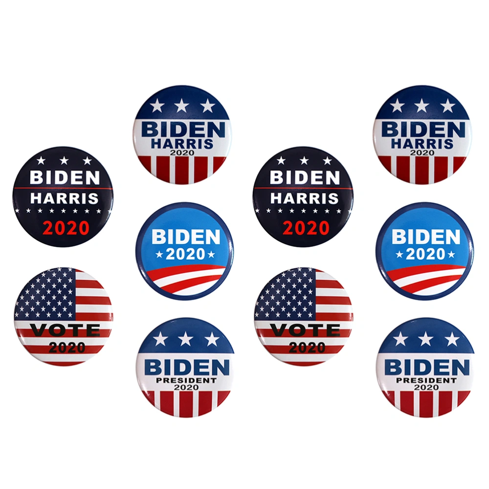 10pcs US Election Biden Tinplate Brooch Badge Breastpin (Assorted Color)