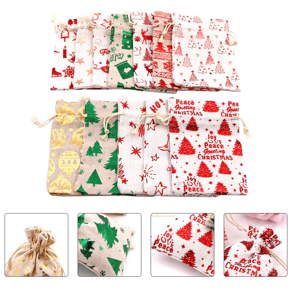 12Pcs Candy Bag Christmas Cloth Bag Gift Packaging Drawstring Bag (Mixed Color)