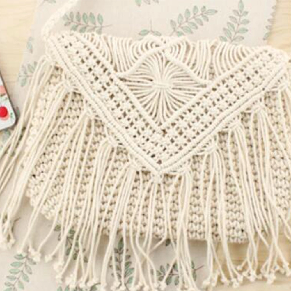 Beige Fringe Women Straw Bag Girls Fashion Clutch Purse Straw Shoulder Crossbody Bag for Outdoor Travel Beach