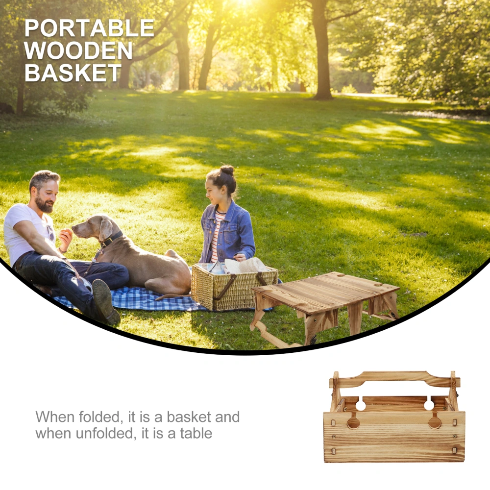 1pc Outdoor Folding Table Modern Simple Wood Desk Portable Wood Basket