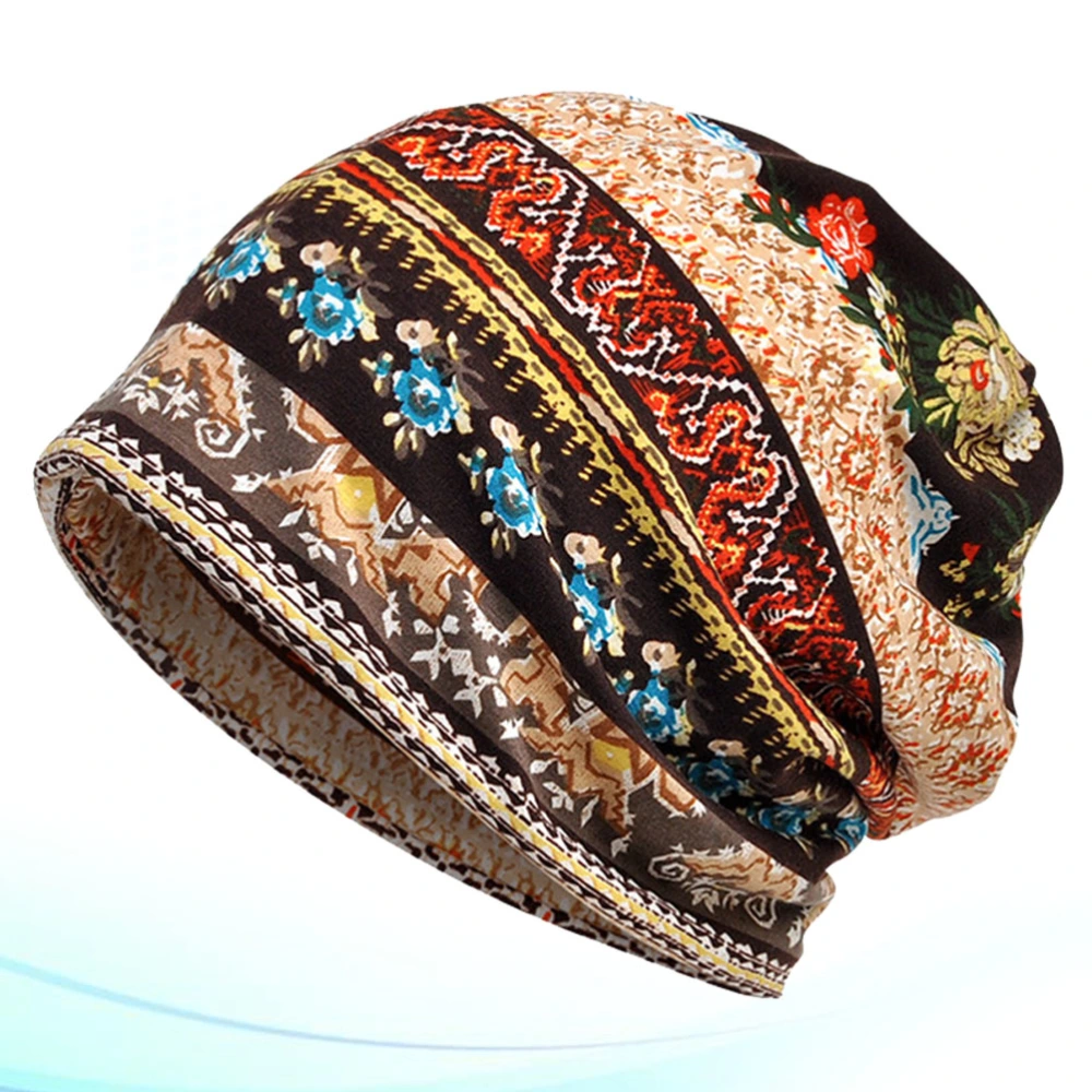 Printing Cotton All-Matched Turban Dual-use Hat Scarf Beanie Neckerchief Neck Warmer Gaiter (Coffee)