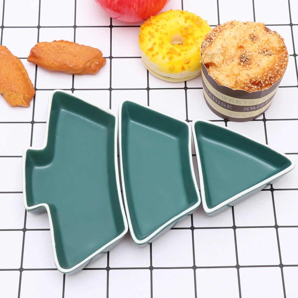 Creative Christmas Tree Shape Candy Snack Ceramics Fruit Serving Tray with Sections Dried Fruit Plate Appetizer Serving Platter for Candy Pastry Nuts (Green)