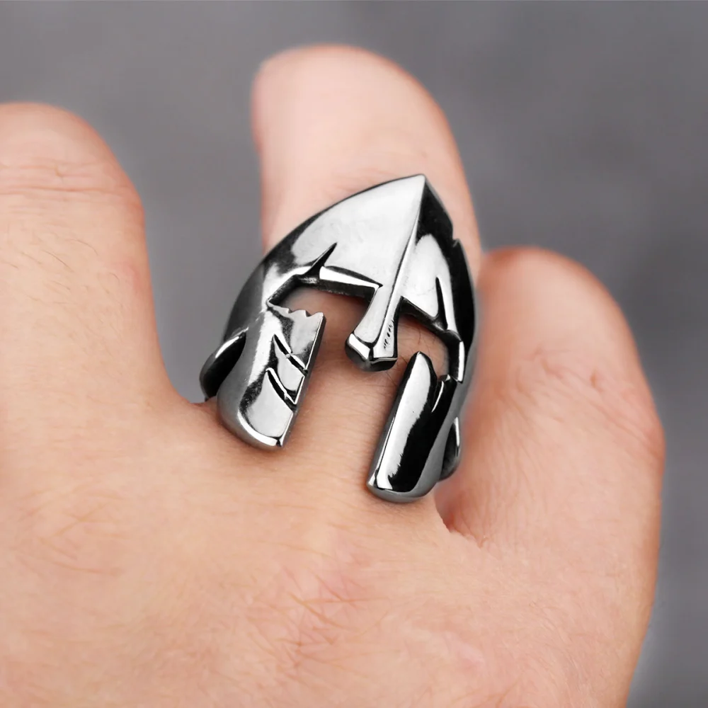 Retro Men's Fashion Warrior Mask Titanium Steel Ring