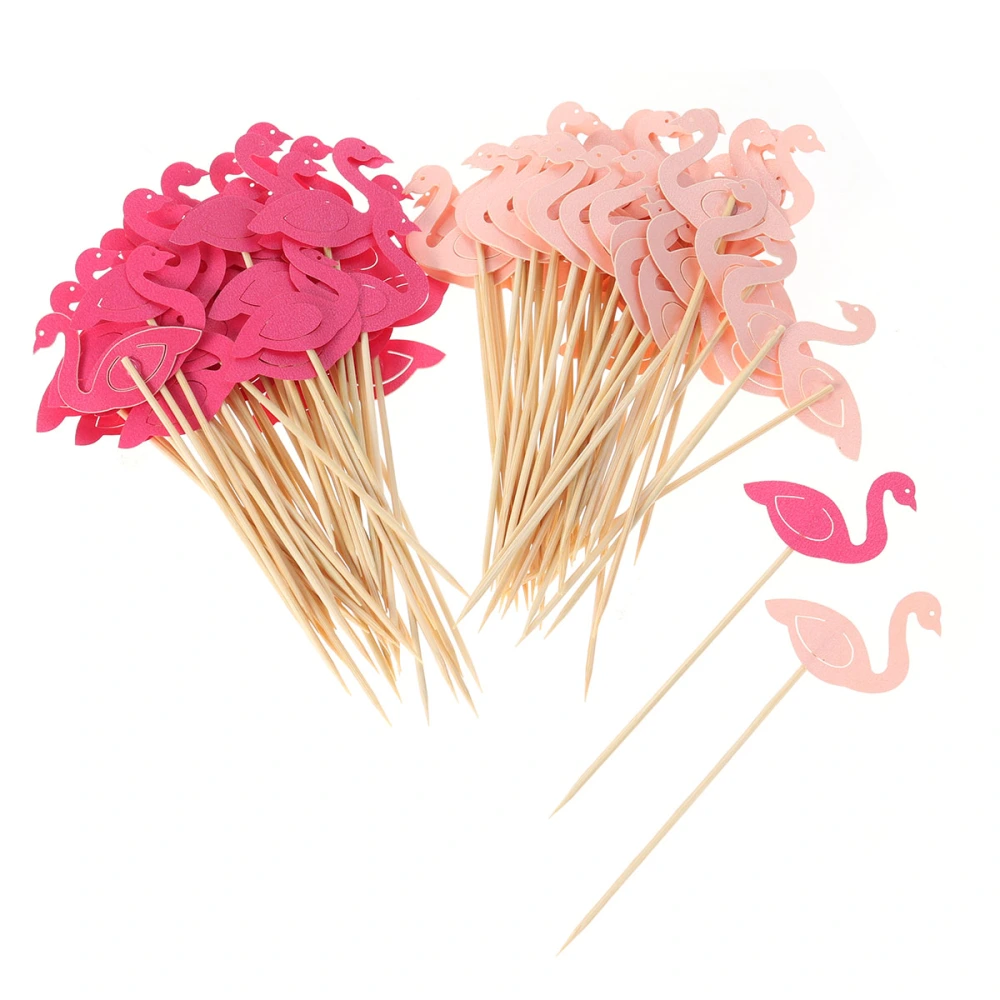 100 Pcs Flamingo Cupcake Toppers Birthday Party Cake Picks Food Decoration Supplies for Cocktail Birthday Party