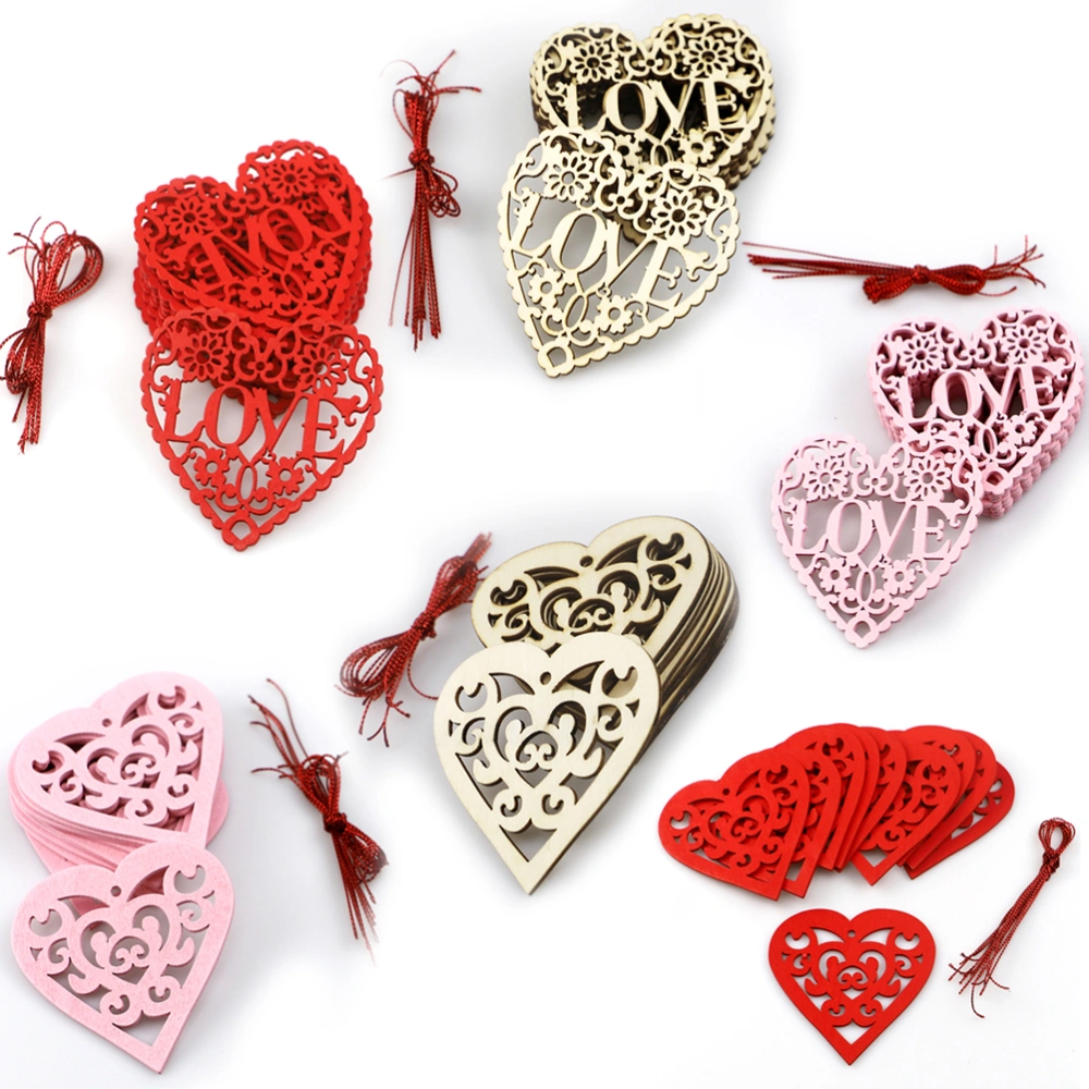 20pcs Hollow Love Heart Hanging Pendant Wooden Hanging Pendant Wedding Decorative Hanging Pendant (Red)