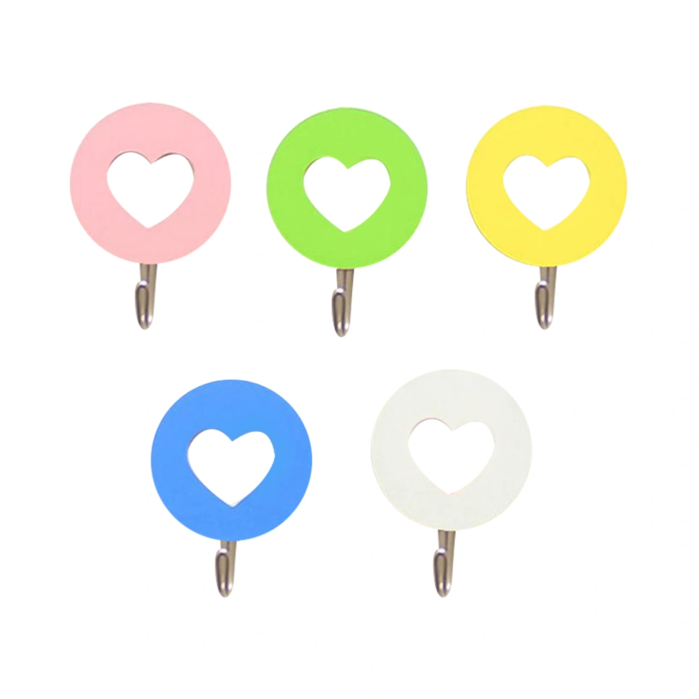 5pcs Punch Free Heart Hook Self-adhesive Hooks Hat Towel Keys Hook Clothes Coats Organize Hook for Home Kitchen (Random Color)