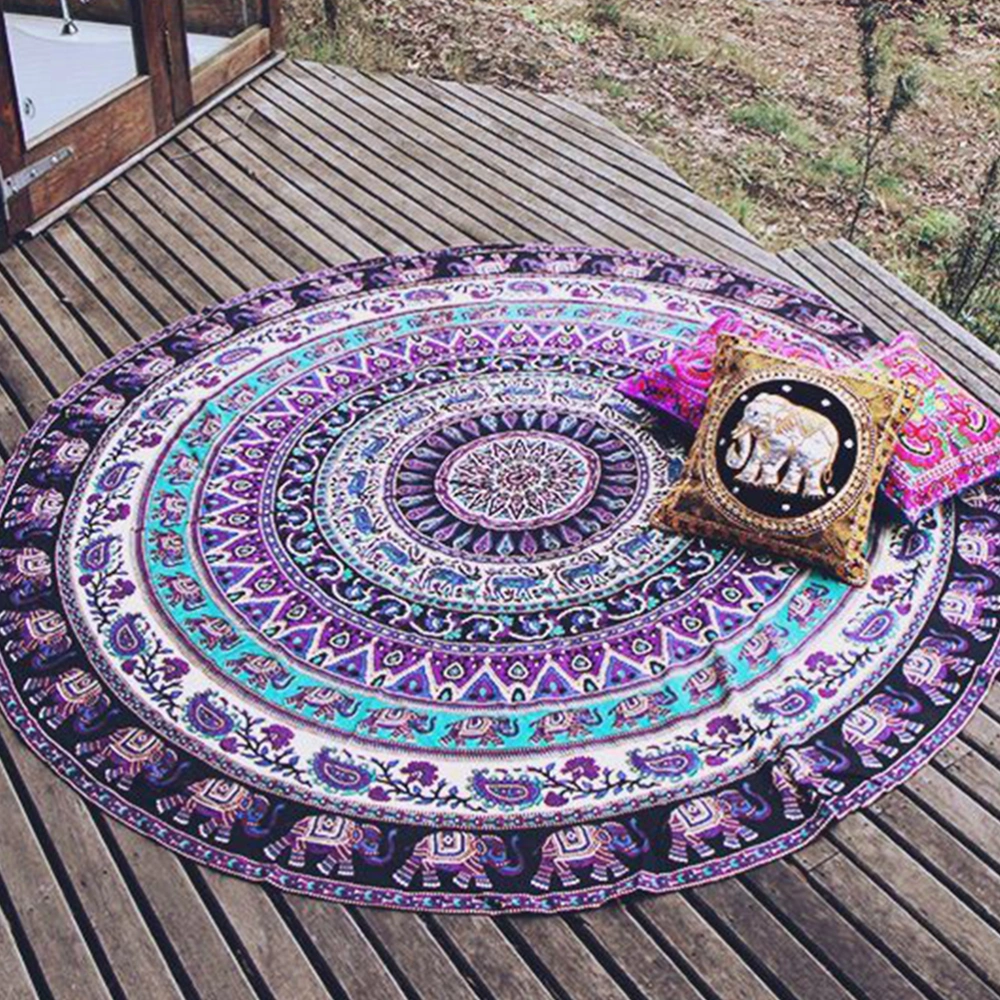 Indian Mandala Large Round Beach Blanket Ultra Multi-Purpose Towel (Random Color)