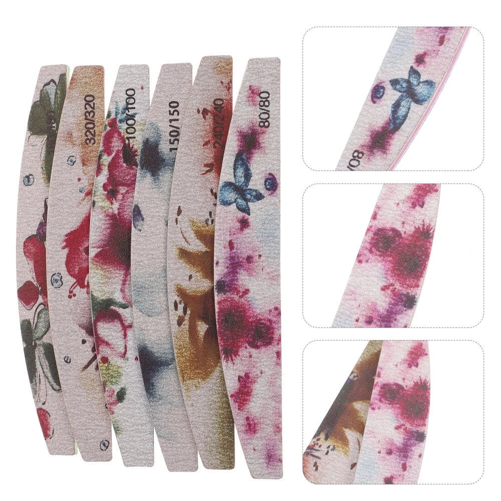 6Pcs Flower Pattern Nail Files Double-sided Manicure Tools Mini Nail Art Tool for Womnen Travel Size M