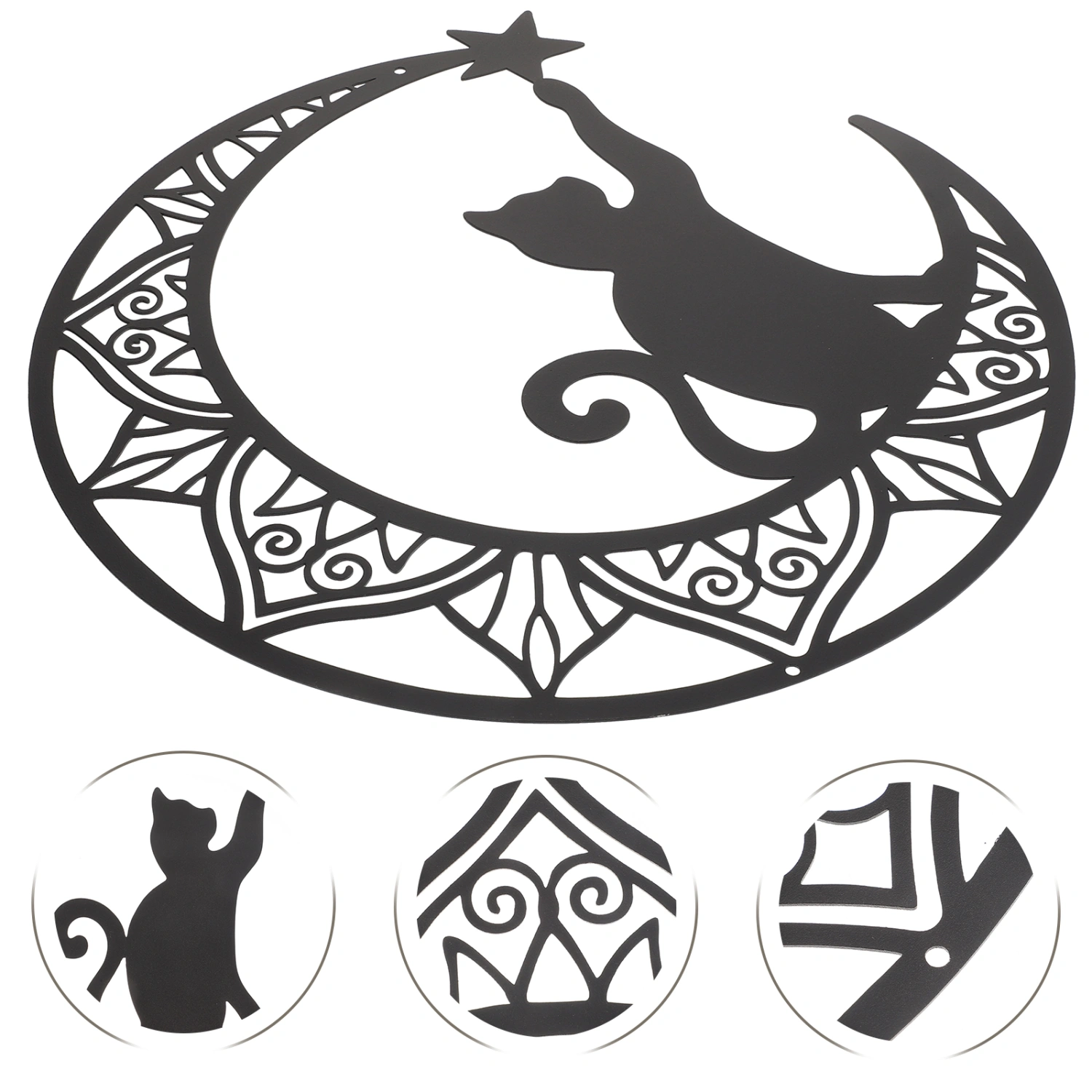 Metal Moon Cat Wall Art Cat Moon Wall Hanging Sculpture for Living Room Bedroom