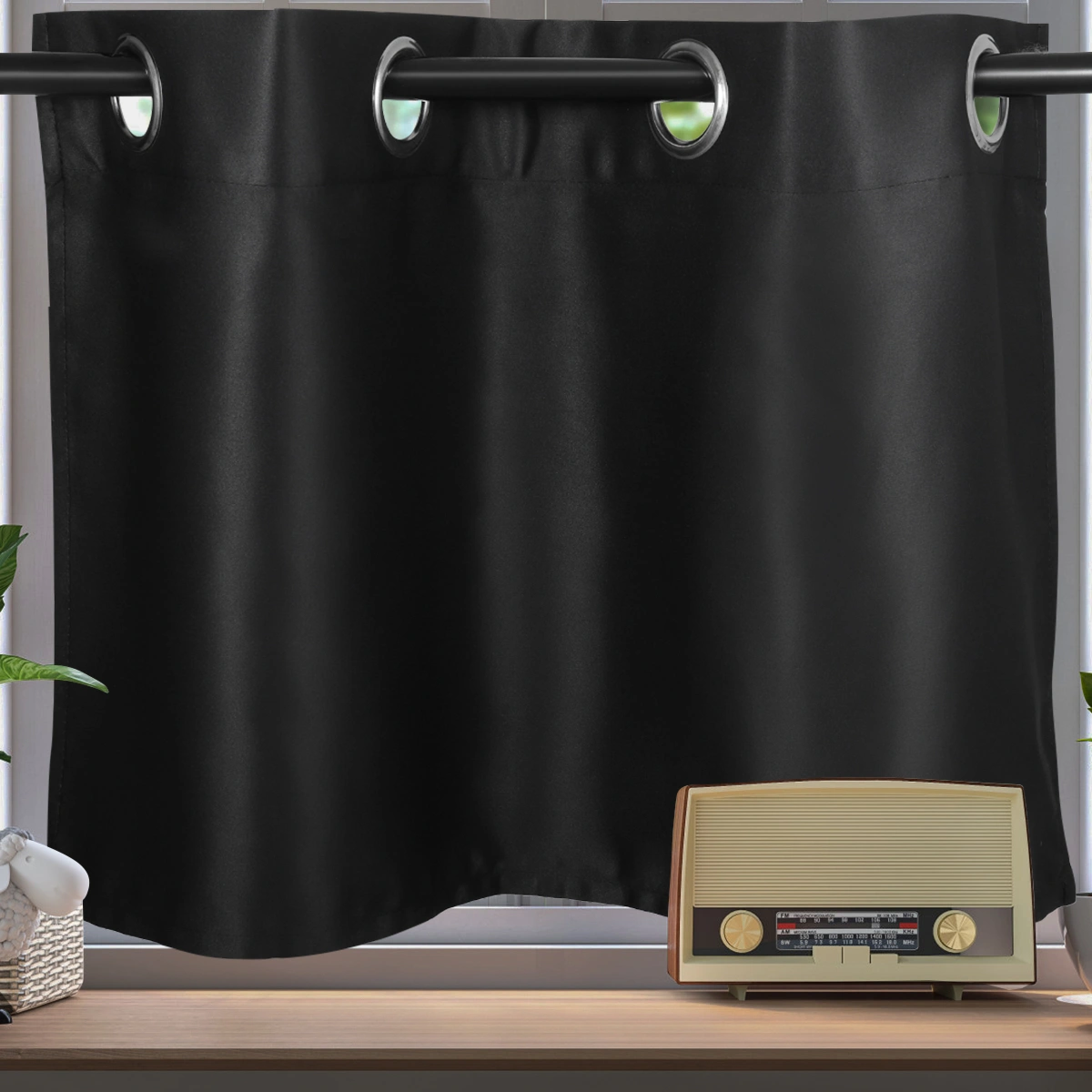 VORCOOL Pure Color Sun Proof Shade Screen Purdah Short Curtain Valance for Kitchen Balcony Home 74x46cm (Black)