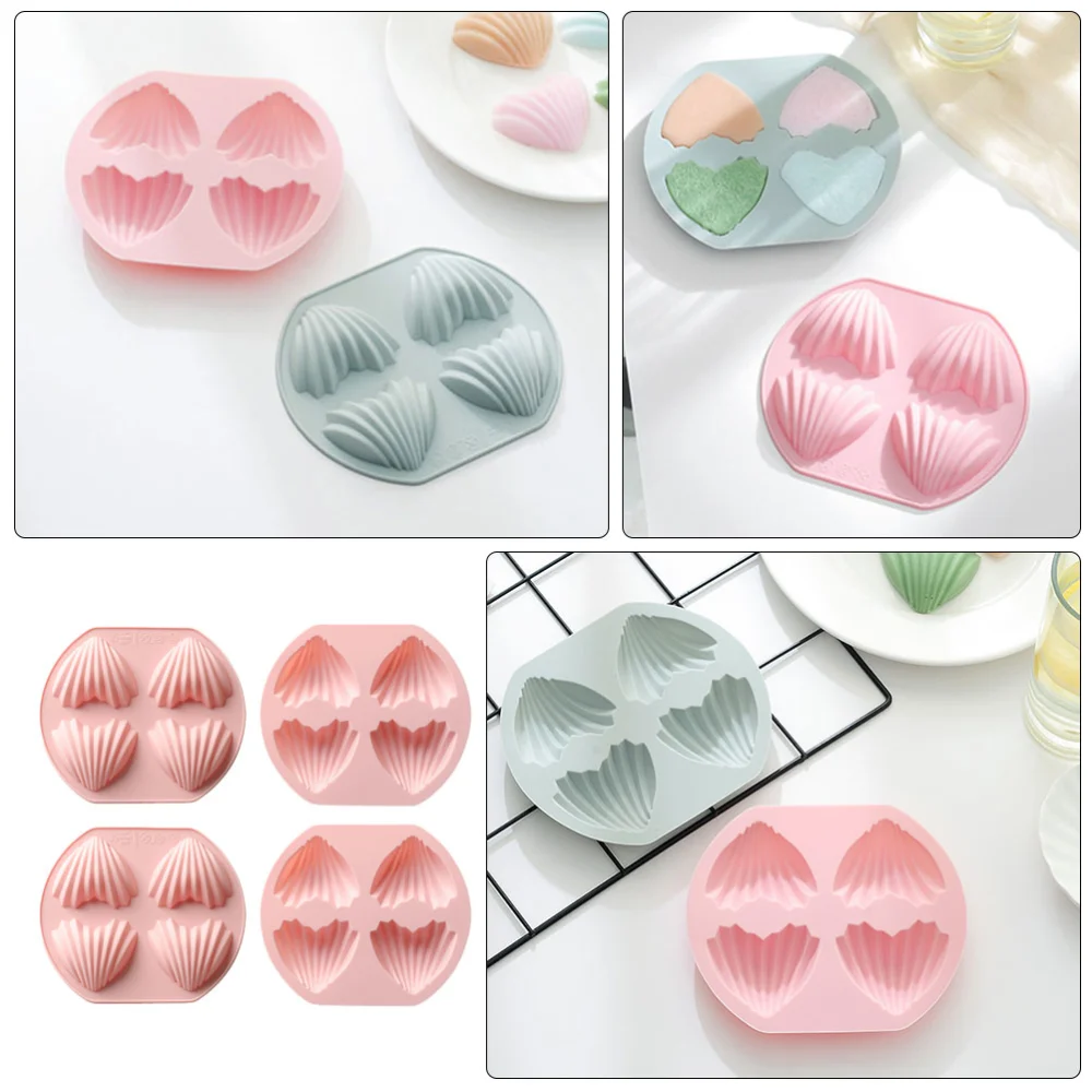 4pcs Heart Shape Baking Molds 4 Cavity Silicone Cake Molds Madeleine Molds