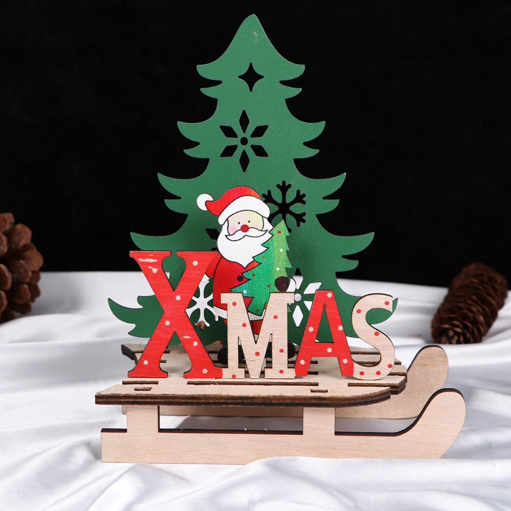 2pcs DIY Christmas Decorations Wooden Sledge Ornaments Creative Gifts for Kids Children (Large Santa)