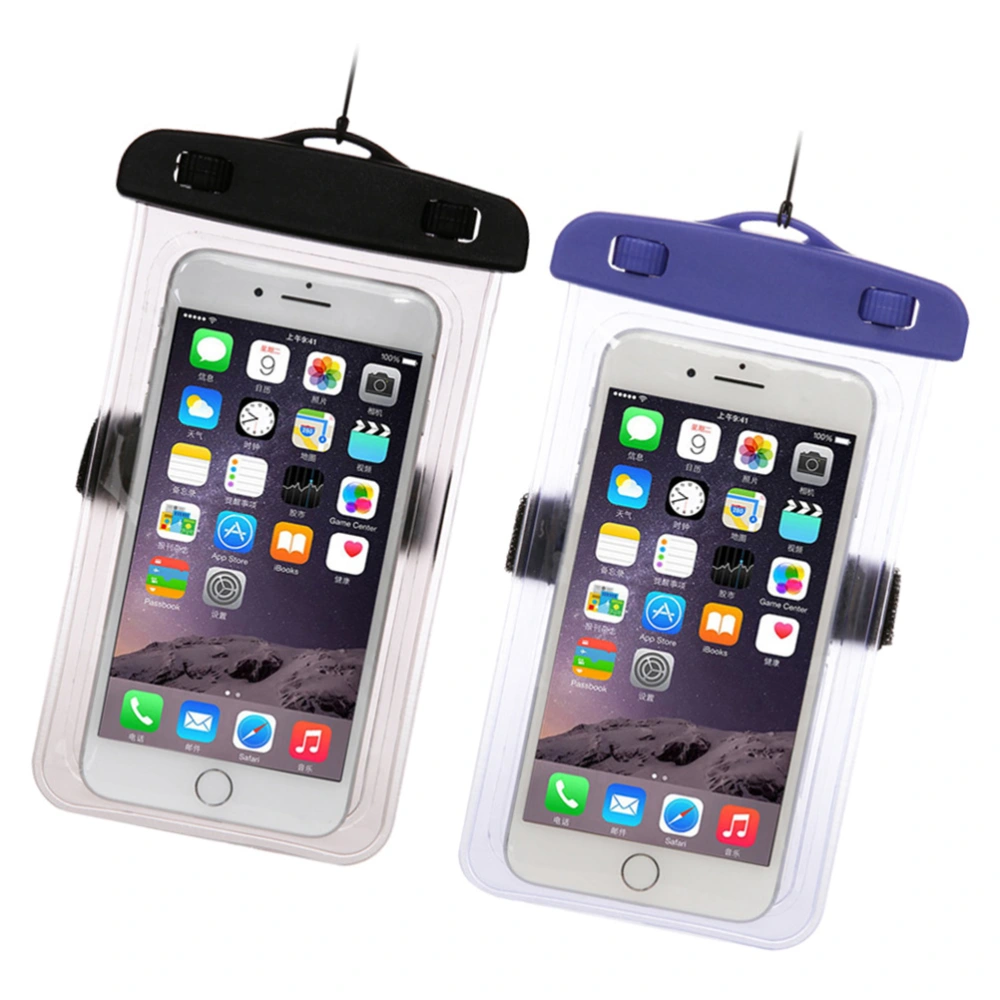 2pcs Sealed Waterproof Phone Bag Underwater Touch Screen Perspective Phone Case with Lanyard and Arm Bands (1pc Blue and 1pc Translucent)