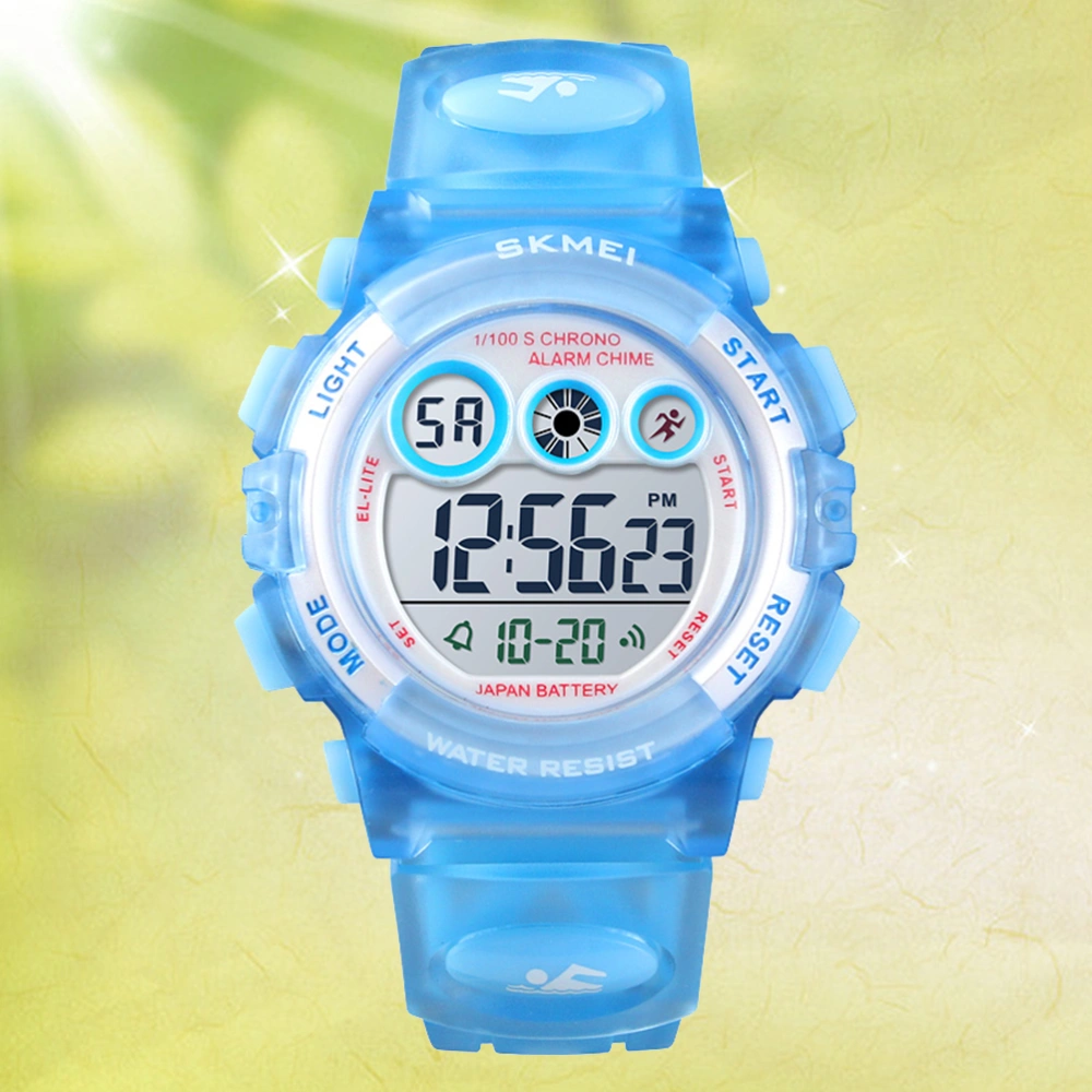 Fashion 50 meters Waterproof Luminous Kids Sports Boys and Girls Watch Digital LED Watch Alarm Date Sports Electronics Watch Dropship 1451(Sky Blue)