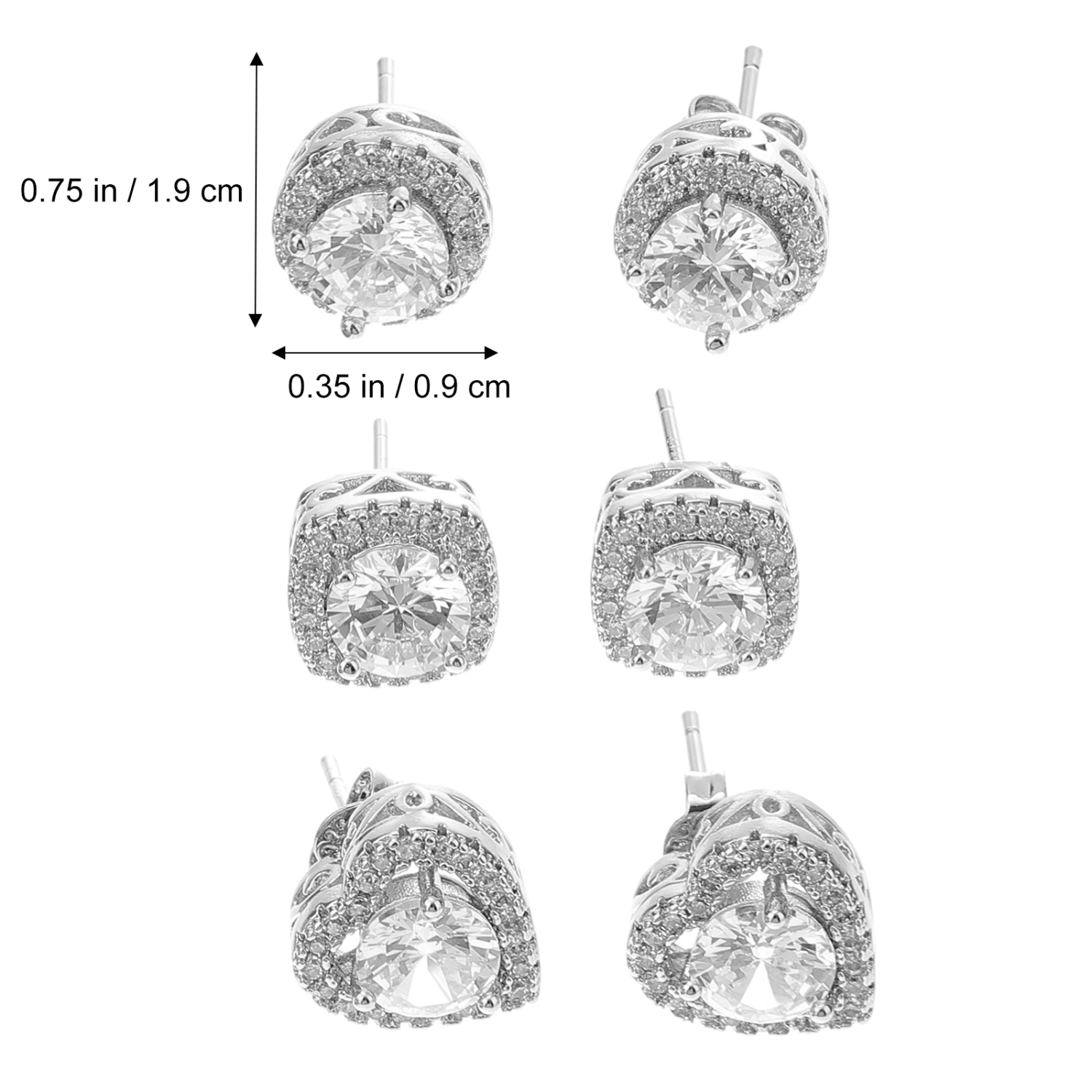 3 Pairs Zircon Ear Studs Women Earrings Chic Stud Earrings Ear Accessory