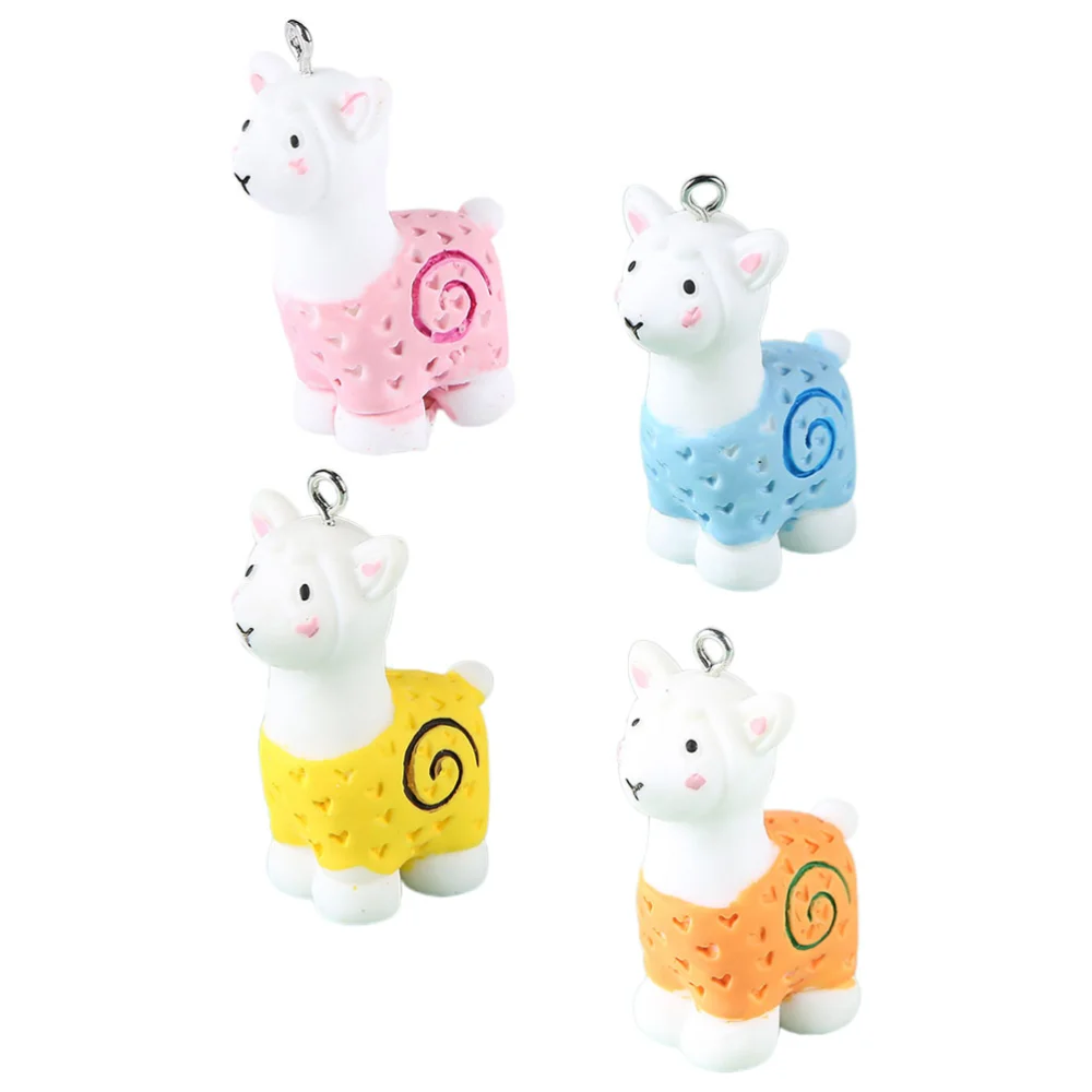 4Pcs Resin Alpaca Ornament Cartoon Resin Alpaca Charm Pendant for Key Chain Making