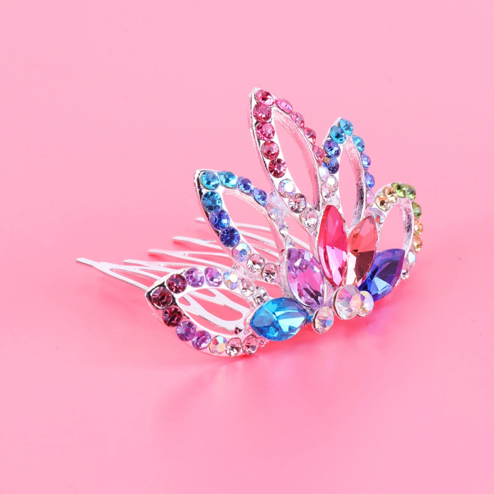 1PC Colorful Rhinestone Crown Insert Comb Bridal Wedding Hair Comb Headwear for Women (Colorful)