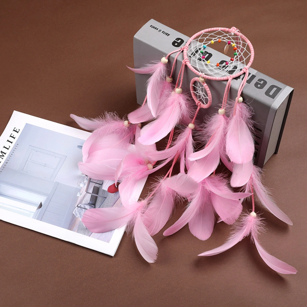 Creative Spider Web Dream Catcher Home Dream Network Decoration Pendant Car Feather Ornaments(Pink Finished Product)