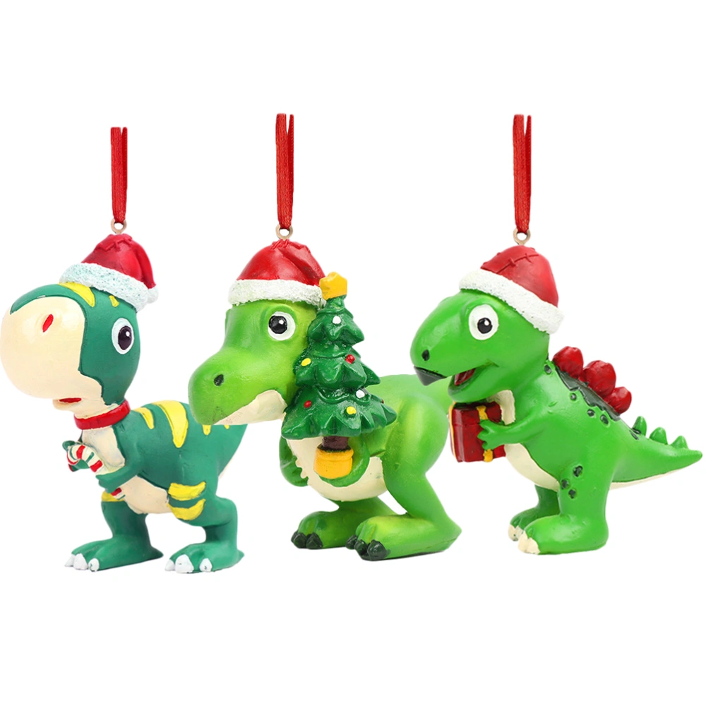 3pcs Christmas Festive Dinosaur Ornaments Xmas Dinosaur Hanging Pendants Xmas Decorations