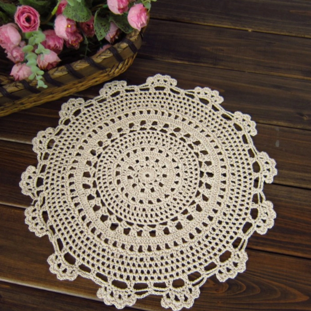 4pcs Handmade Crochet Round Cotton Placemat Decorative Table Placemats Doilies (Beige)