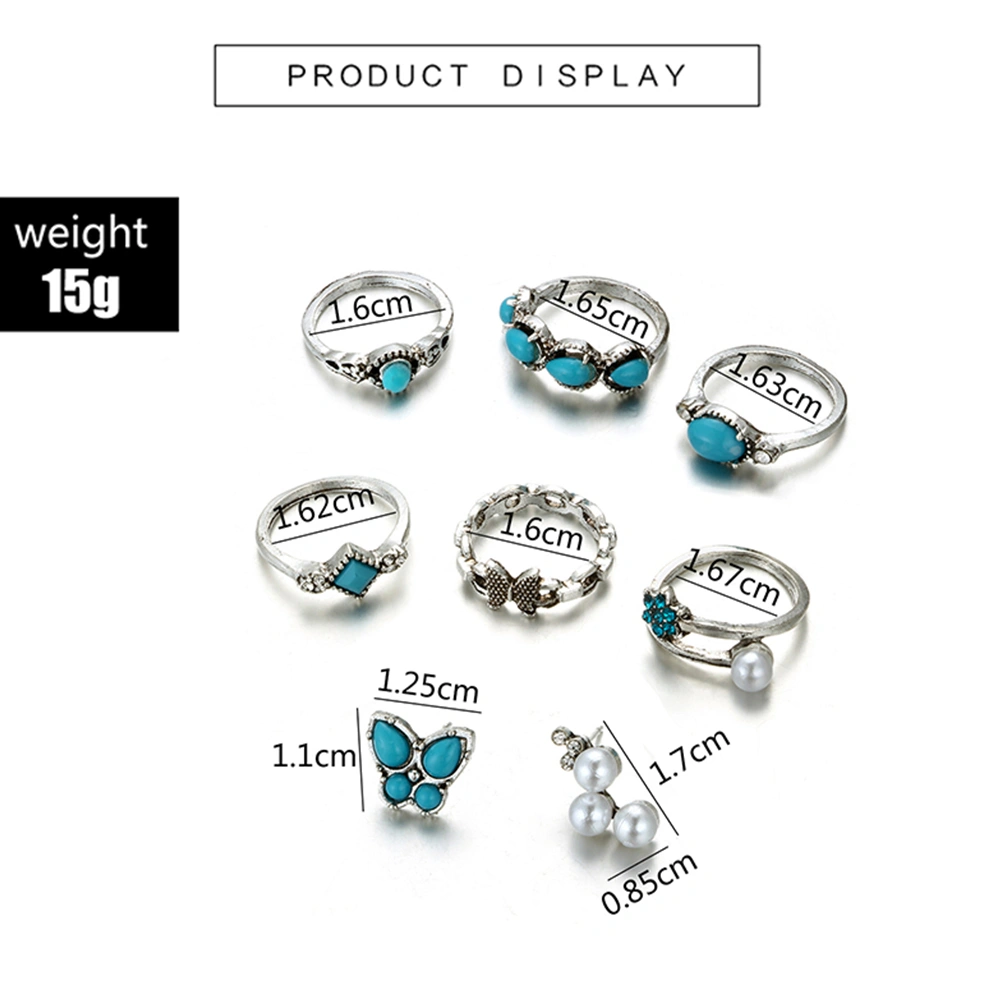 Fashion Imitation Pearl Jewelry Sets Charm Bohemia Vintage Rings Stud Earrings Jewelry Sets