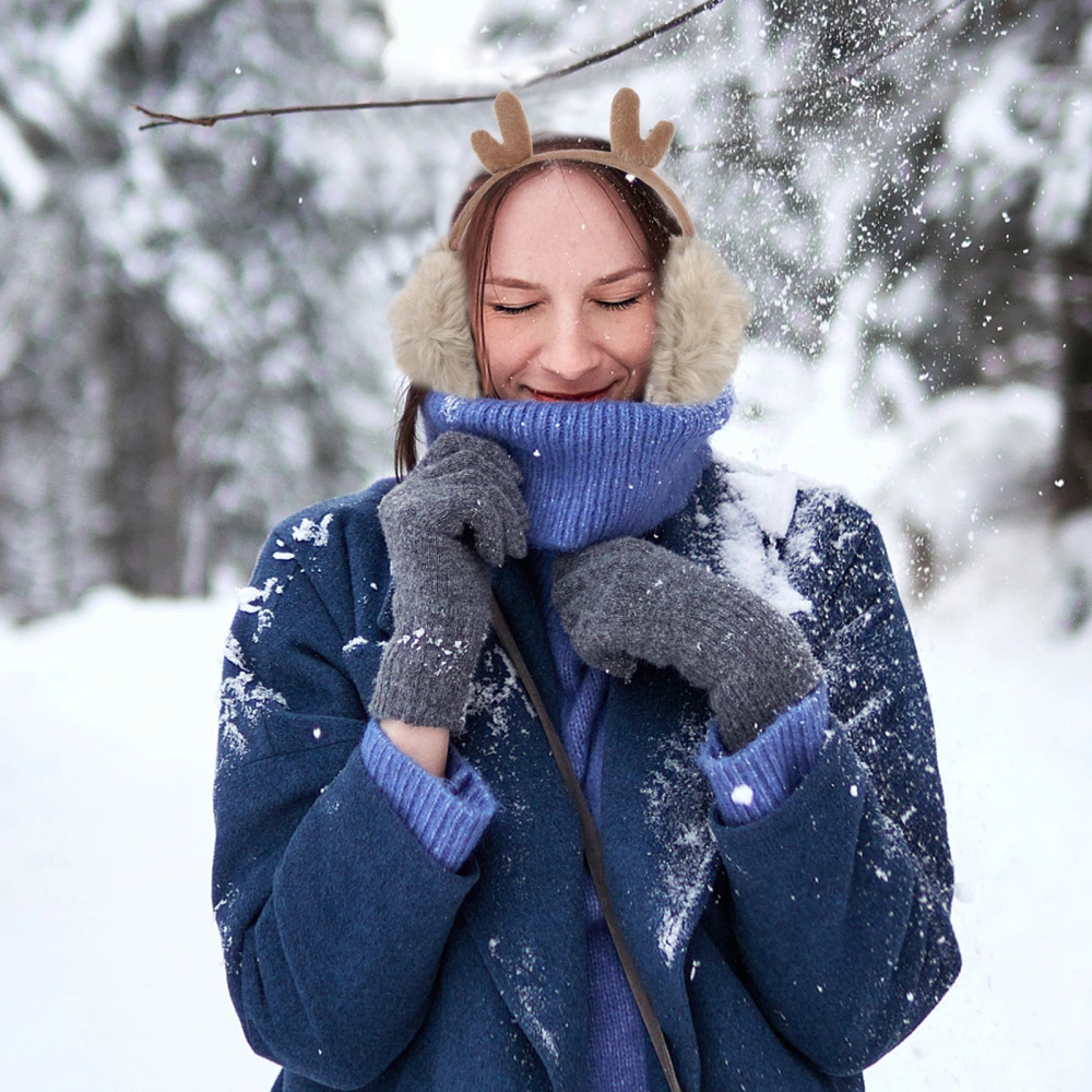 2pcs Christmas Antlers Earmuffs Furry Plush Earmuff Winter Warm Ladies Earmuffs