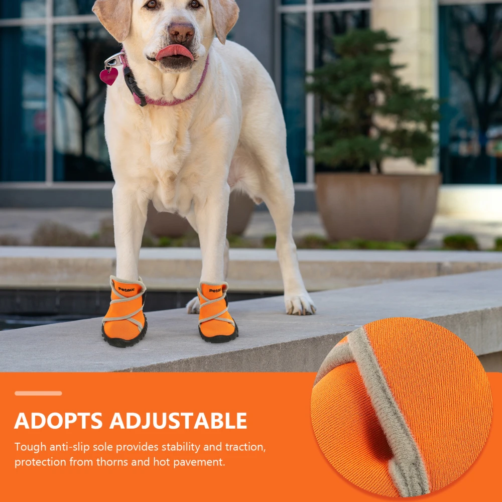 4Pcs Waterproof Dog Shoes Nonslip Sole Dog Boots Size L (Orange)