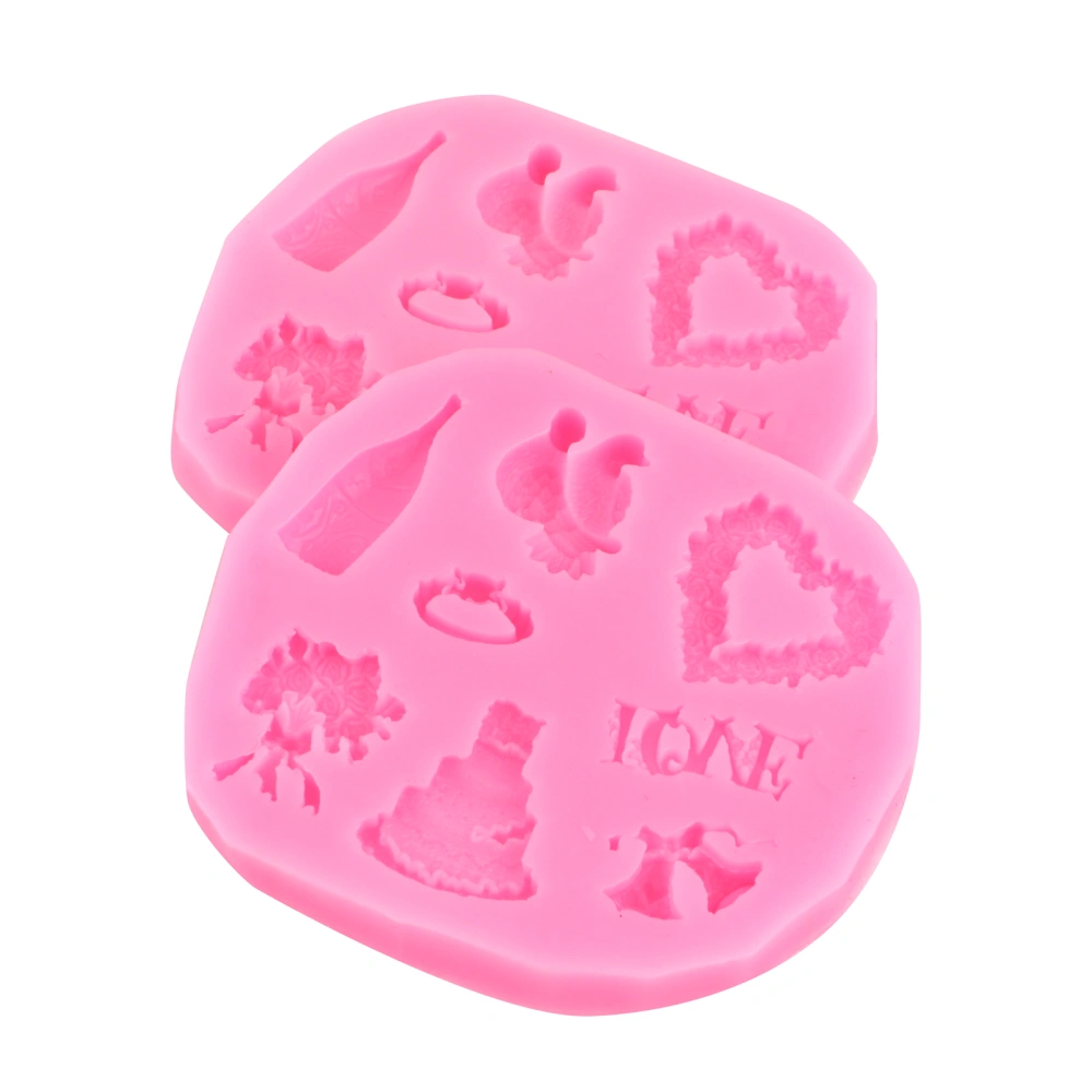 2Pcs Wedding Silicone Fondant Chocolate Molds Cake Molds DIY Baking Molds