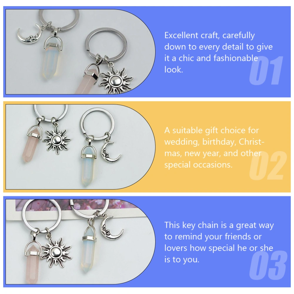 4Pcs Vintage Metal Alloy Sun Key Chain Moon Charm Key Ring Friends Couples Gifts