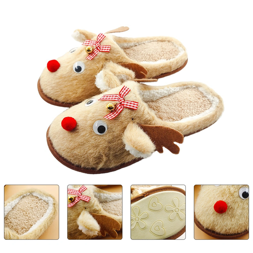 1 Pair Christmas Elk Slippers Winter Indoor Slippers Plush Slippers(Light Brown)