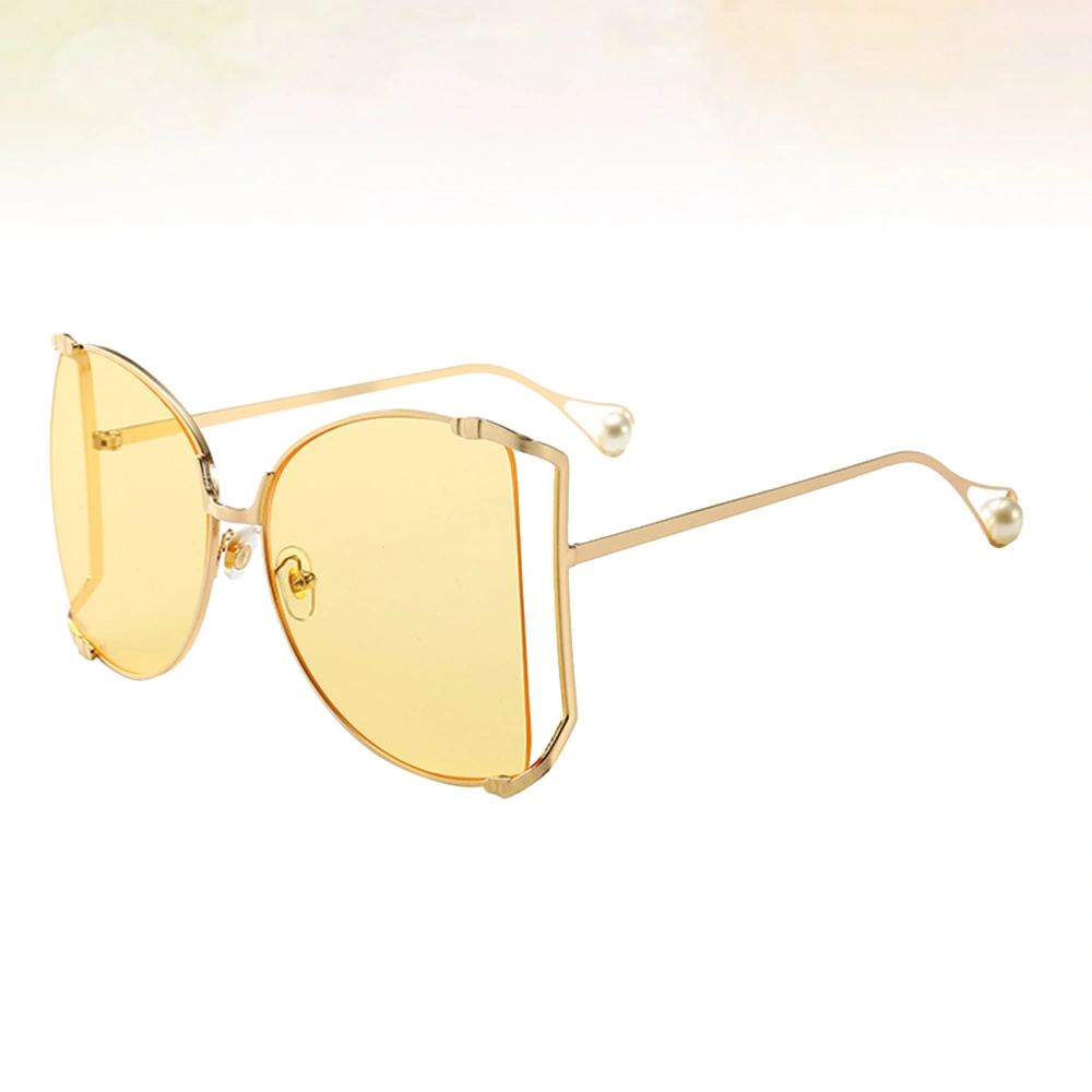 Fashion Metal Sunglasses Creative Eyeglasses Decorative Party Glasses Women Eyewear (Golden, Transparent Yellow Lens)