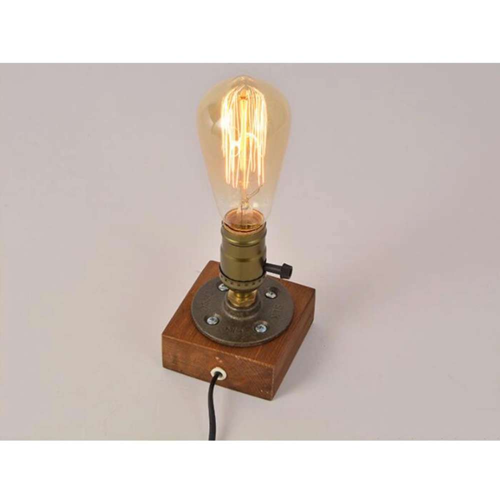 Industrial Desk Lamp Base E27 Led Desk Table Light Bedside Antique Wood Nightstand for Cafe Bar Bedroom Living Room Home Decor Push Button Switch without Light Bulb with UK Plug (Brown)